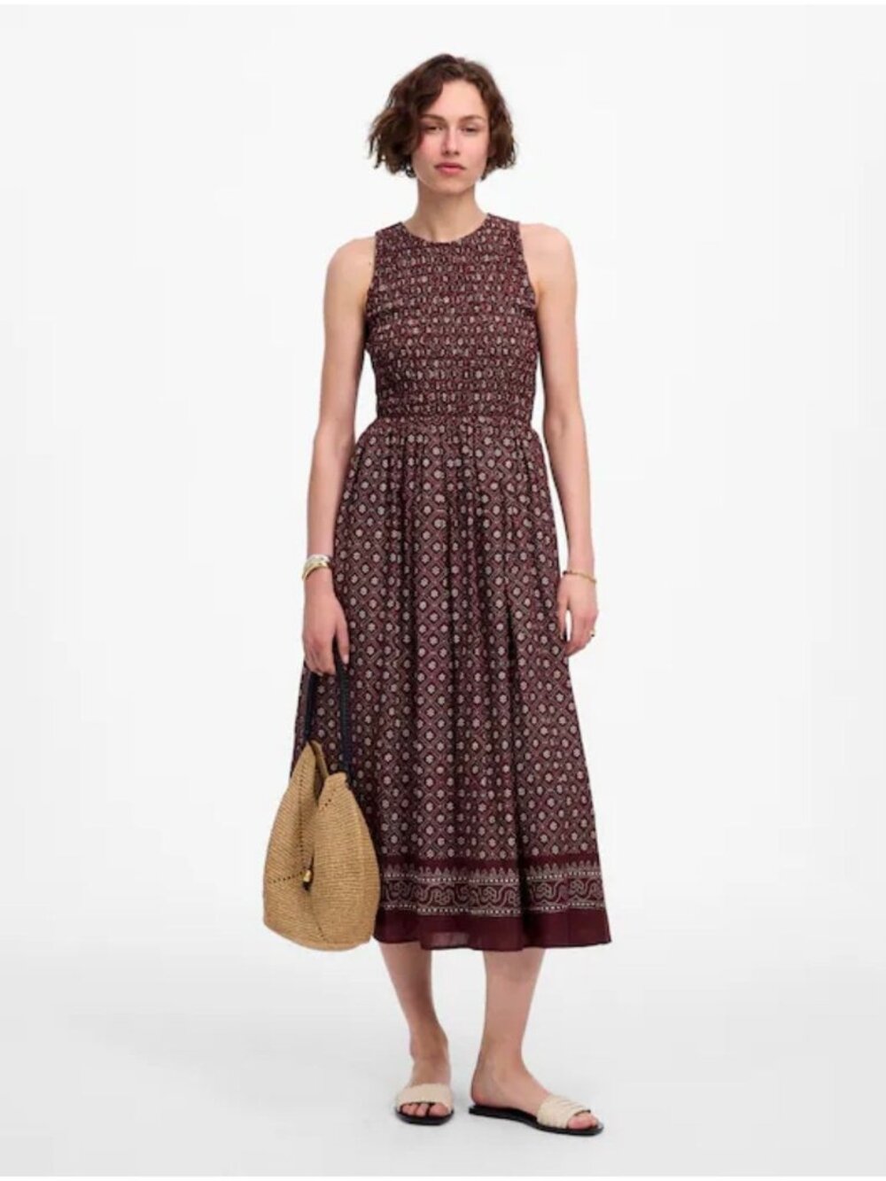 NWT Madewell The Melody Smocked Midi Dress in Dusty Plum Daisy Print - Large